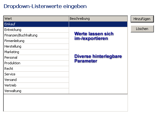 Screen Dropdownlistenbearbeitung